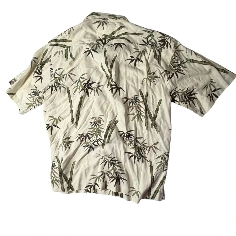 Reyn Spooner Bamboo Print Hawaiian Shirt Men's XL Cream Green SS Button Up